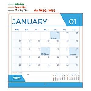 2026 wall calendar - 300mm x 300mm